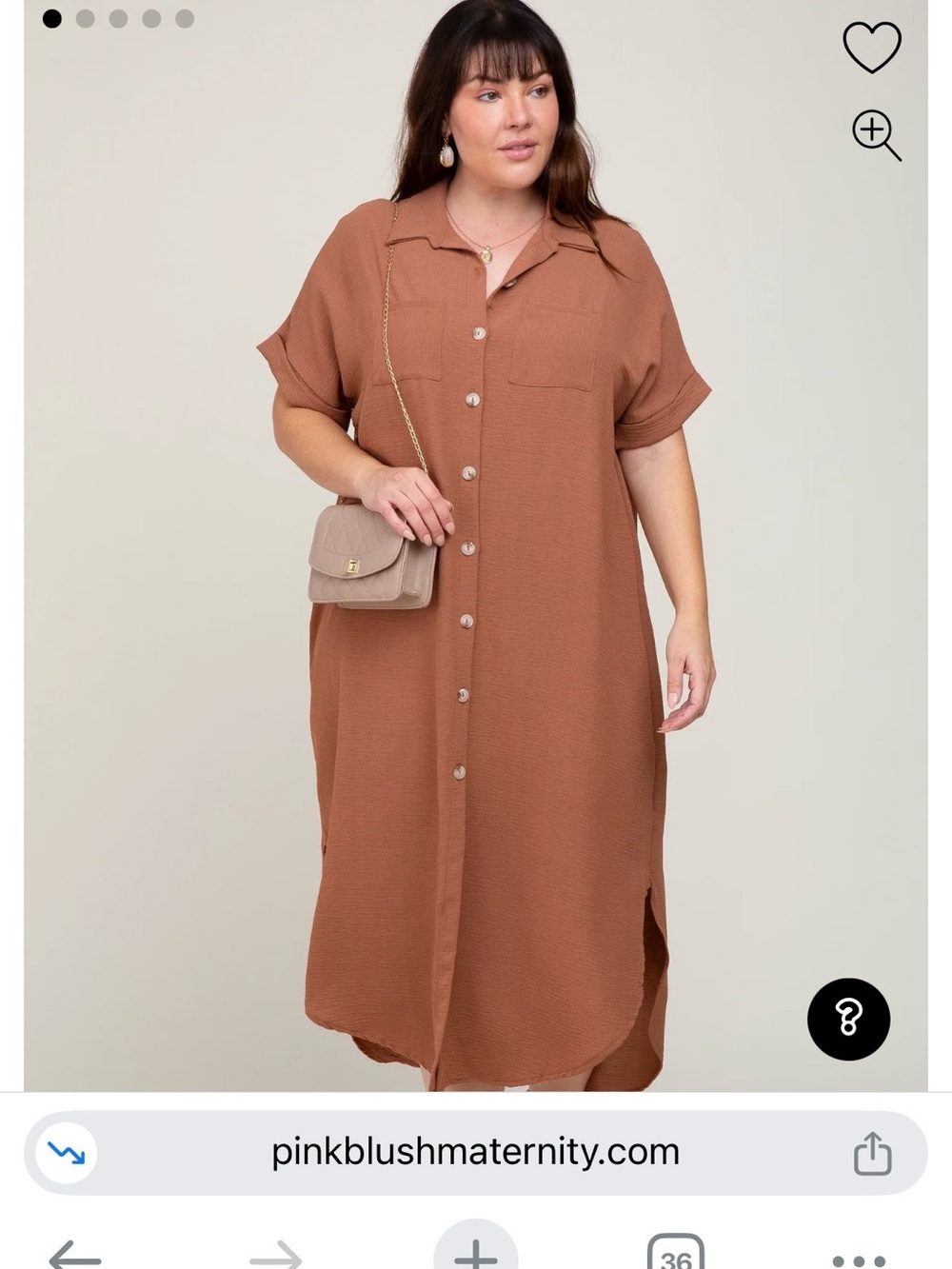 Pinkblush Maternity Button-Front Maxi Shirt Dress in Rust
